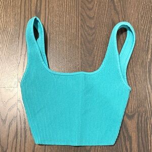 Aritzia Babaton Cropped Teal Ribbed Tank Top SIZE 2XS